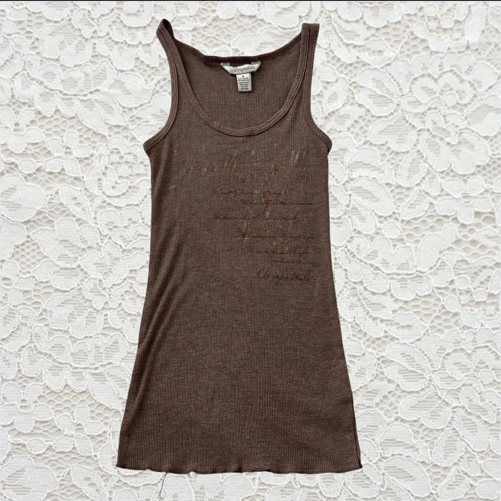 vintage y2k aeropostale rhinestone written graphic fitted tank top‎